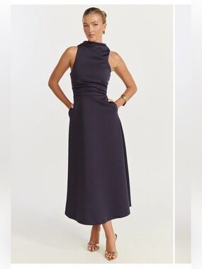 donissa midi dress Donissa Midi Dress in Navy with White Print St Frock